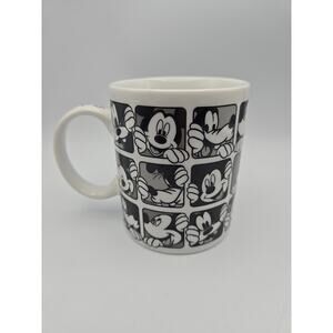 Disney ZRIKE Grid Print Coffee Mug Cup Black & White Mickey Goofy Excellent!
